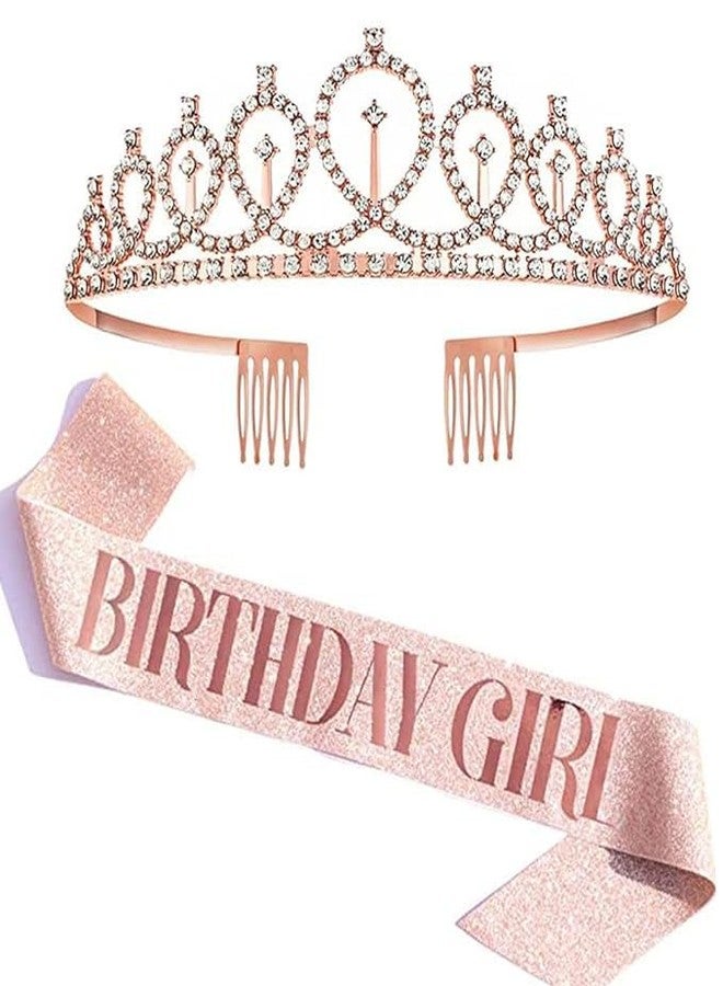 V TRIVYOM Birthday Girl Sash And Crown - Pack of 1 Pcs Rose Gold Birthday Sash for Girls | Birthday Crowns for Girls | Crown for Women Queen | Crown for Birthday Girl | Princess Crown for Girls - Image 1