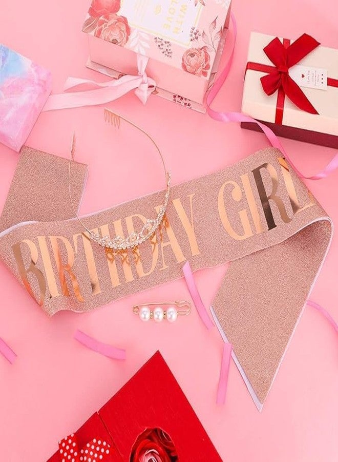 V TRIVYOM Birthday Girl Sash And Crown - Pack of 1 Pcs Rose Gold Birthday Sash for Girls | Birthday Crowns for Girls | Crown for Women Queen | Crown for Birthday Girl | Princess Crown for Girls - Image 5