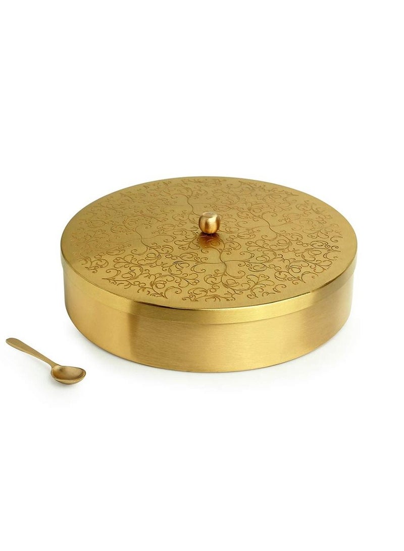 مجموعة صندوق بهارات نحاسية مصنوعة يدويًا من الزهور محفورة بالزهور للمطبخ مع ملعقة - Image 2