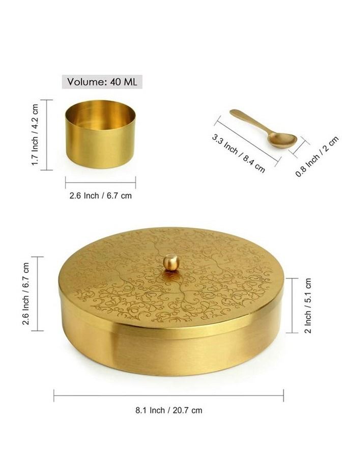 مجموعة صندوق بهارات نحاسية مصنوعة يدويًا من الزهور محفورة بالزهور للمطبخ مع ملعقة - Image 4