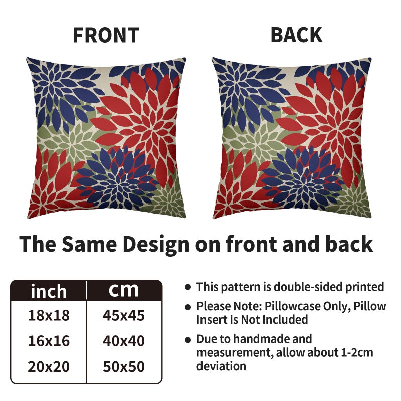 Smozenith Smozenith 4th of July Pillow Covers 16X16 Inch Set of 2  Patriotic Red Blue Green Dahlia Floral Print Holiday Decorative Throw Pillow Covers Outdoor Farmhouse Cushion Case for Couch Sofa Bed Decor  - Image 4