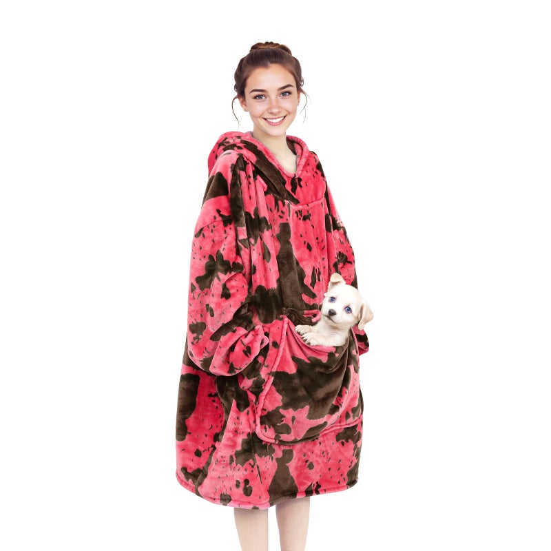 cow print Pink Blanket Hoodie for Women & Teen Girls - Adult Wearable Hooded Blanket Sweatshirt with Giant Pocket, Cozy Fleece Plush Gifts for Women Girls Birthday - Image 1