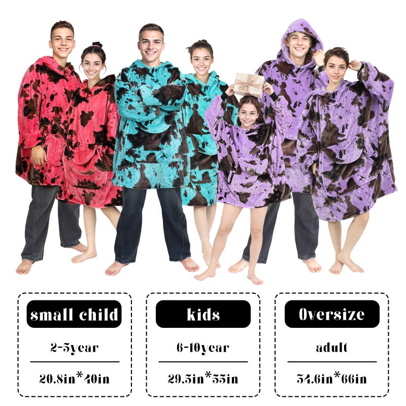 cow print Pink Blanket Hoodie for Women & Teen Girls - Adult Wearable Hooded Blanket Sweatshirt with Giant Pocket, Cozy Fleece Plush Gifts for Women Girls Birthday - Image 3