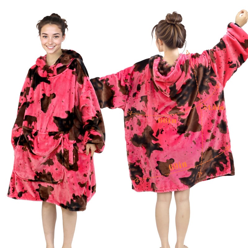 cow print Pink Blanket Hoodie for Women & Teen Girls - Adult Wearable Hooded Blanket Sweatshirt with Giant Pocket, Cozy Fleece Plush Gifts for Women Girls Birthday - Image 4