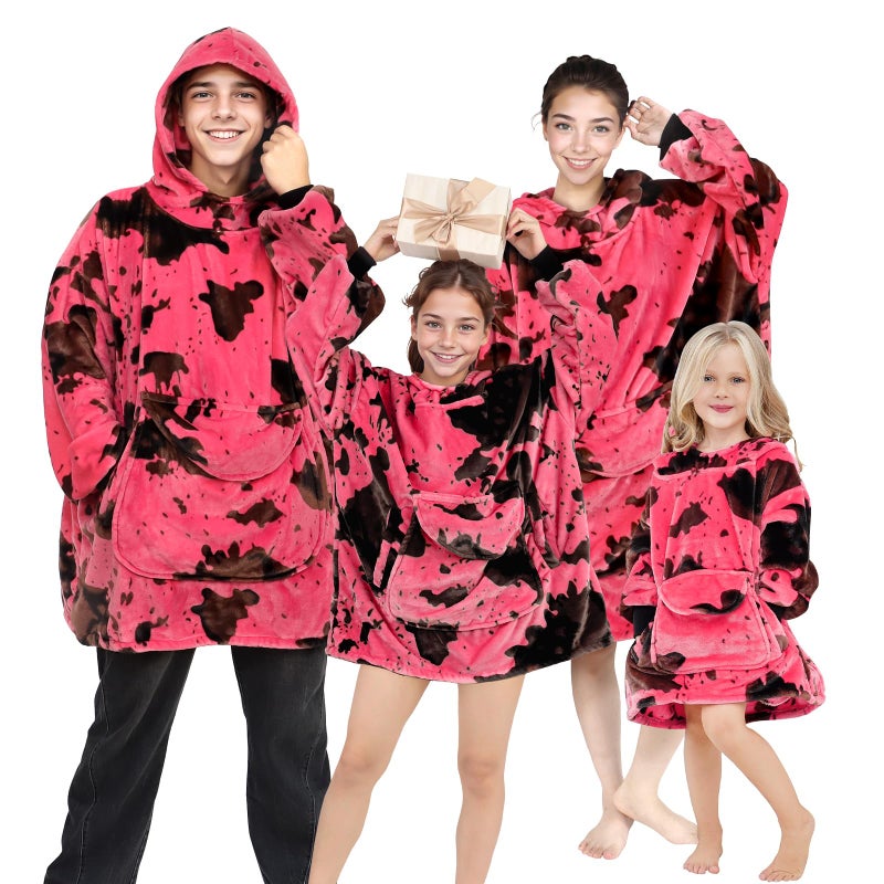 cow print Pink Blanket Hoodie for Women & Teen Girls - Adult Wearable Hooded Blanket Sweatshirt with Giant Pocket, Cozy Fleece Plush Gifts for Women Girls Birthday - Image 5