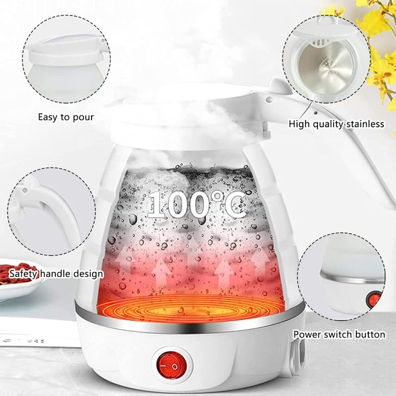 UpdateClassic Small Travel Foldable Electric Kettle, 0.6L Portable Collapsible Hot Water Boiler For Coffee Tea (White) - Image 2
