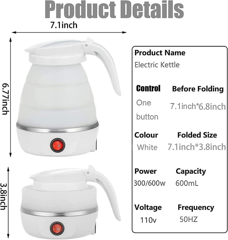 UpdateClassic Small Travel Foldable Electric Kettle, 0.6L Portable Collapsible Hot Water Boiler For Coffee Tea (White) - Image 3