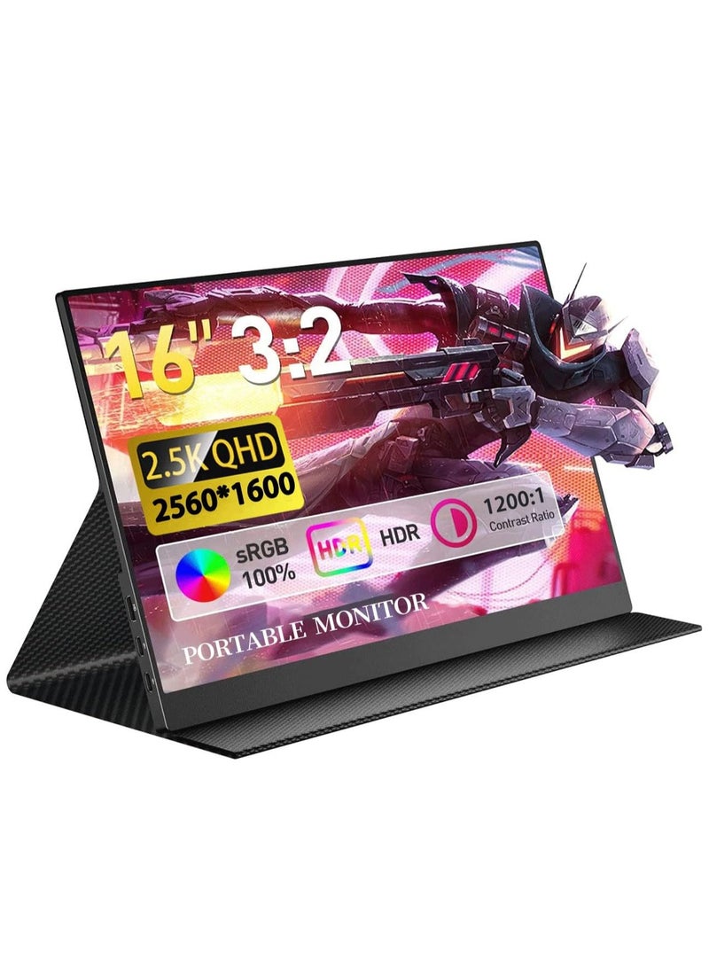 2.5K Portable Monitor, 16" Portable Monitor for Laptop 2560x1600 QHD USB-C&HDMI External FreeSync Laptop Monitor Gaming Screen Ultra Slim IPS Speaker for Laptop Mac Phone Xbox Game Monitor - Image 1