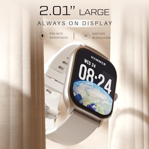HAMMER Polar 2.01" IPS Always on Display, Advanced Bluetooth Calling Smart Watch, Dual Mode, Voice Assistant, Rotating Crown, Sleek Desgin, Sports Modes, 500 Nits Brightness, 240x296 PX (Ice Grey) - Image 2