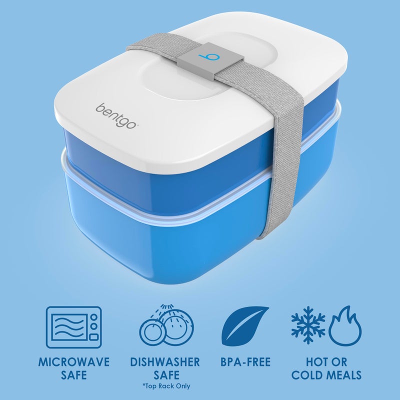 Bentgo Classic - Adult Bento Box, Stackable 3-Compartment Lunch Box with Removable Utensil Set and Sealing Strap, BPA-Free, Food Container Ideal for Meal Prep, Work, and On the Go (Blue) - Image 3