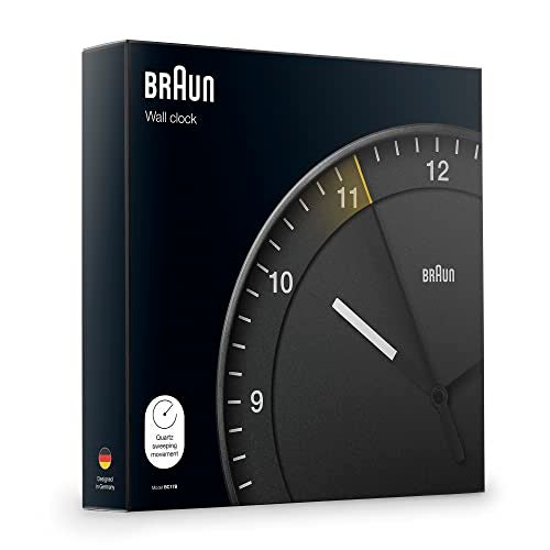 Braun Classic Large Analogue Wall Clock with Silent Sweep Movement, Easy to Read, 30cm Diameter in Black, Model BC17B. - Image 3
