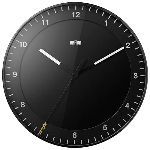 Braun Classic Large Analogue Wall Clock with Silent Sweep Movement, Easy to Read, 30cm Diameter in Black, Model BC17B. - Image 1