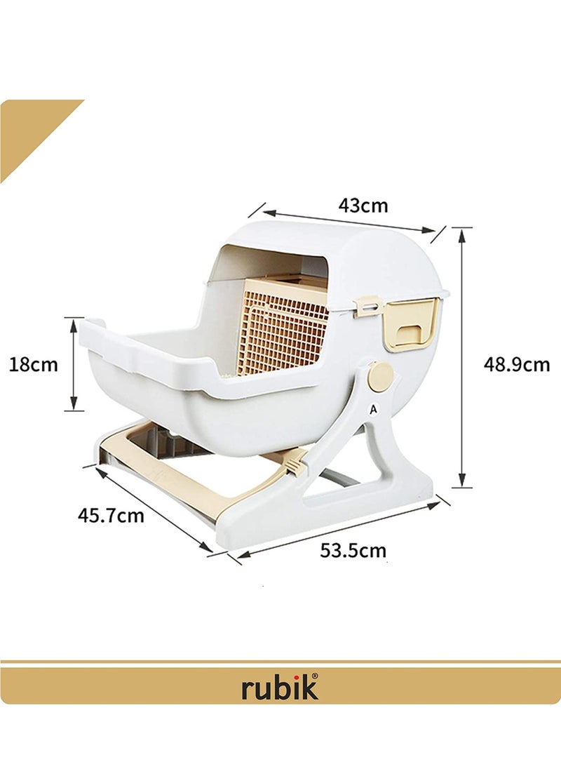Rubik - Pet Cat Toilet Semi Automatic Quick Cleaning Odor Free Cat Litter Box Toilet For Adult Cats - Beige - Image 1