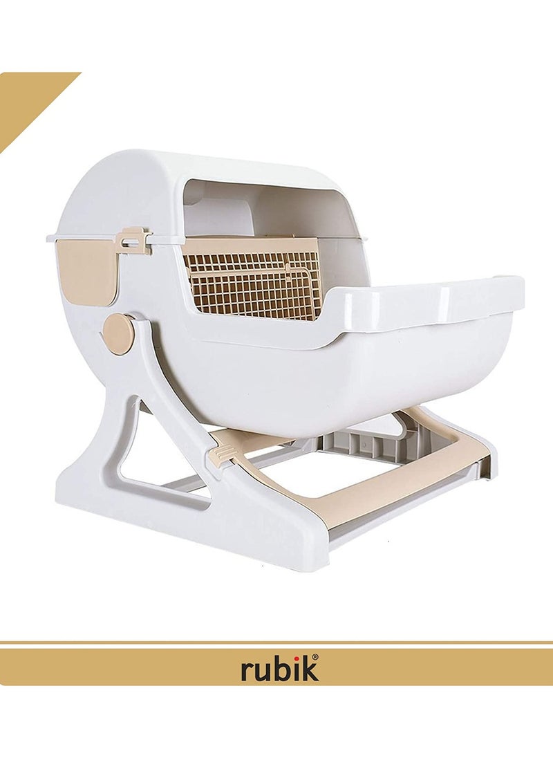 Rubik - Pet Cat Toilet Semi Automatic Quick Cleaning Odor Free Cat Litter Box Toilet For Adult Cats - Beige - Image 1