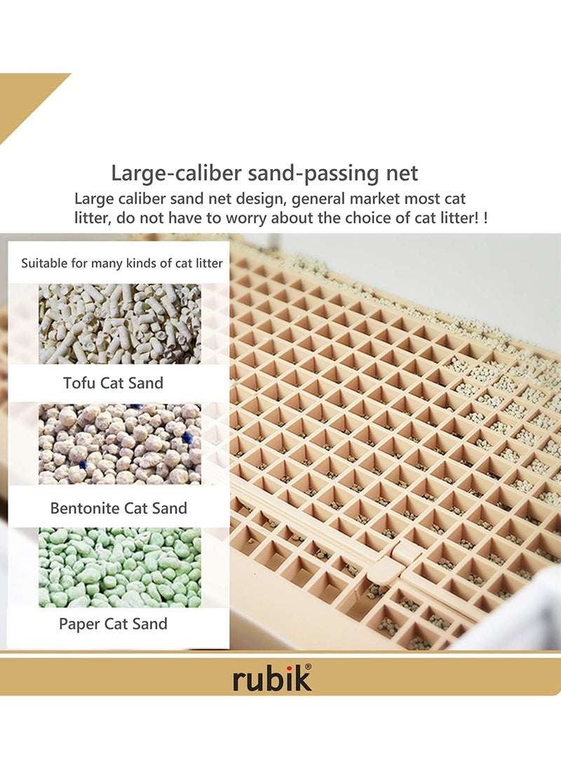 Rubik - Pet Cat Toilet Semi Automatic Quick Cleaning Odor Free Cat Litter Box Toilet For Adult Cats - Beige - Image 1