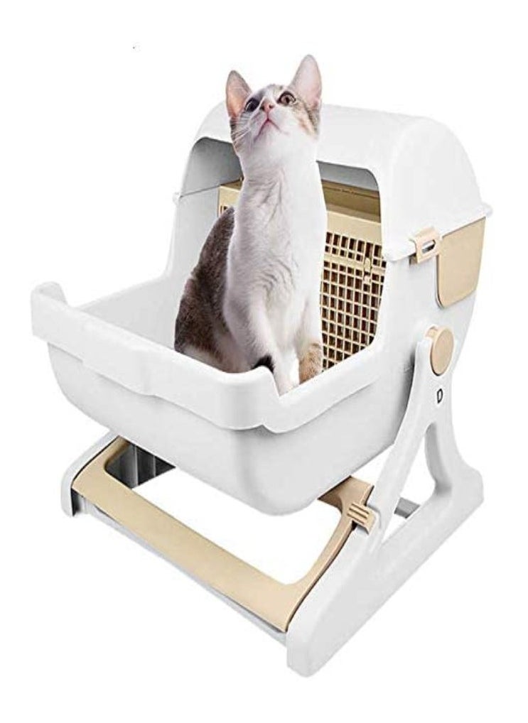 Rubik - Pet Cat Toilet Semi Automatic Quick Cleaning Odor Free Cat Litter Box Toilet For Adult Cats - Beige - Image 1
