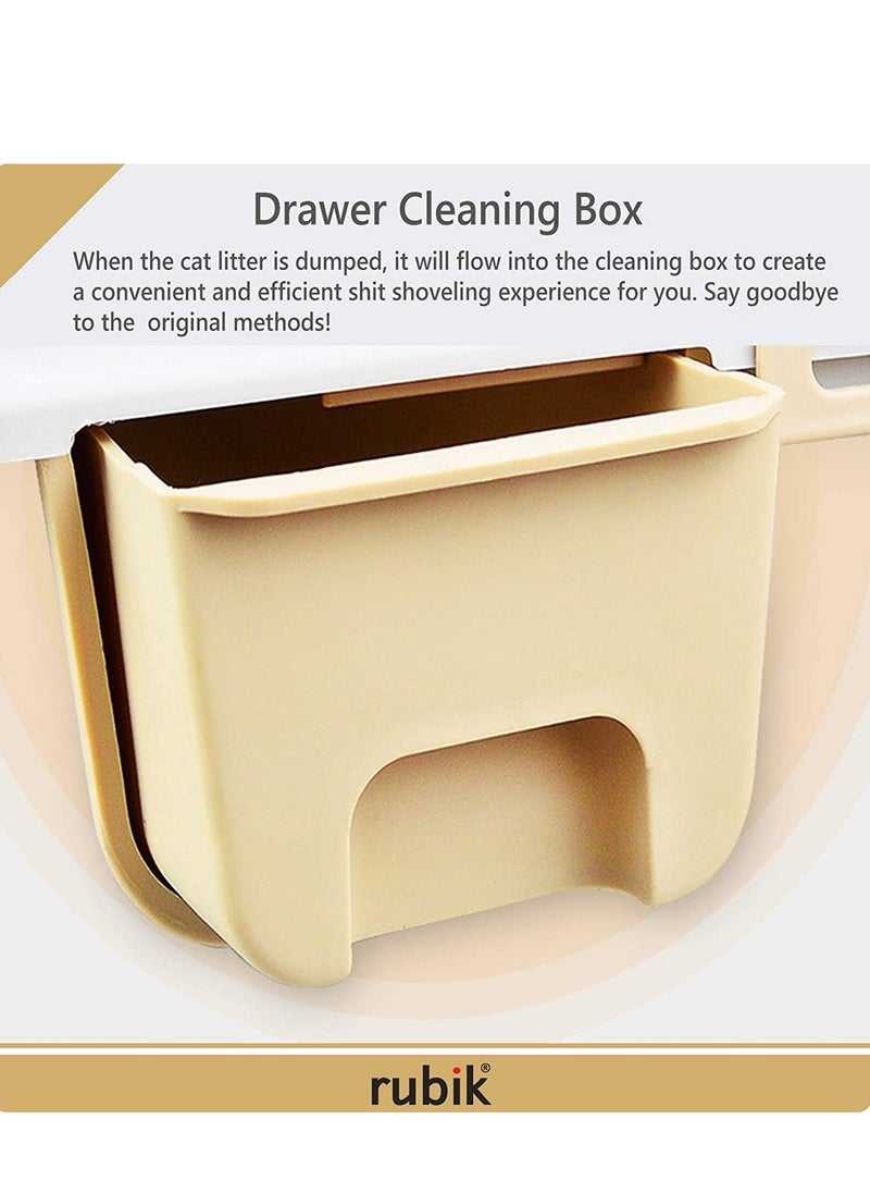 Rubik - Pet Cat Toilet Semi Automatic Quick Cleaning Odor Free Cat Litter Box Toilet For Adult Cats - Beige - Image 1