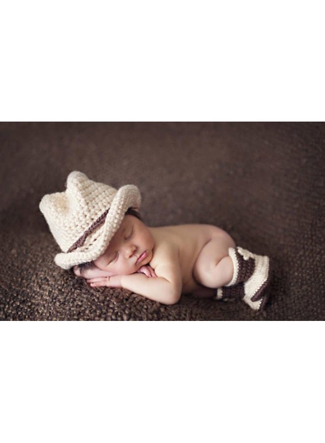 Vomdrok Newborn Photography Props Outfits Cute Cowboy Hat Shoe Set Infant Baby Boy Girl Photoshoot Props Costume (beige) - Image 2