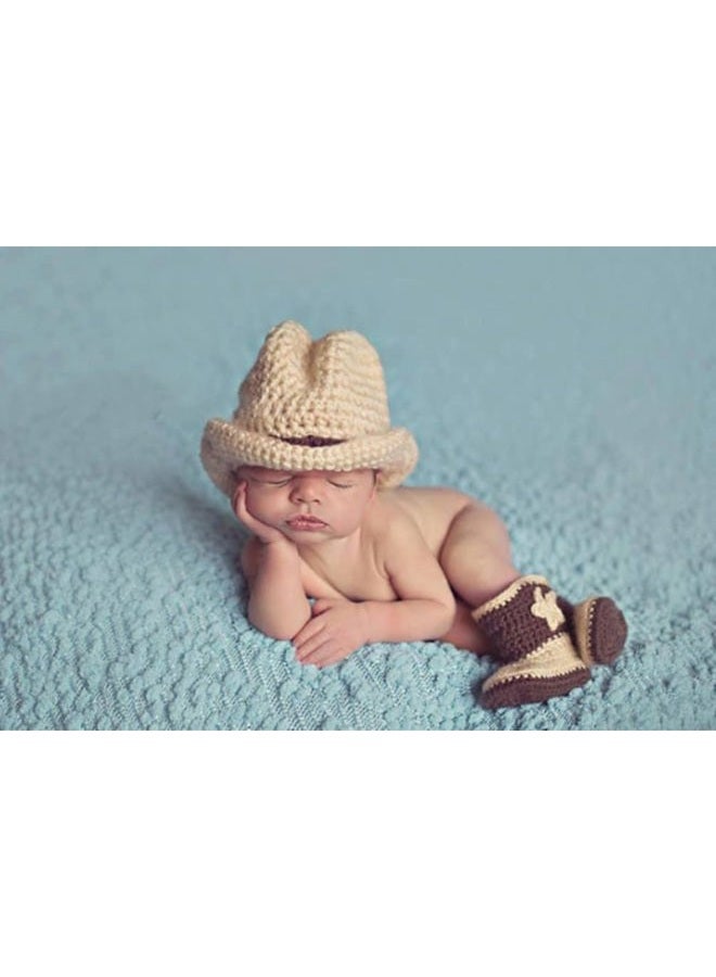 Vomdrok Newborn Photography Props Outfits Cute Cowboy Hat Shoe Set Infant Baby Boy Girl Photoshoot Props Costume (beige) - Image 1