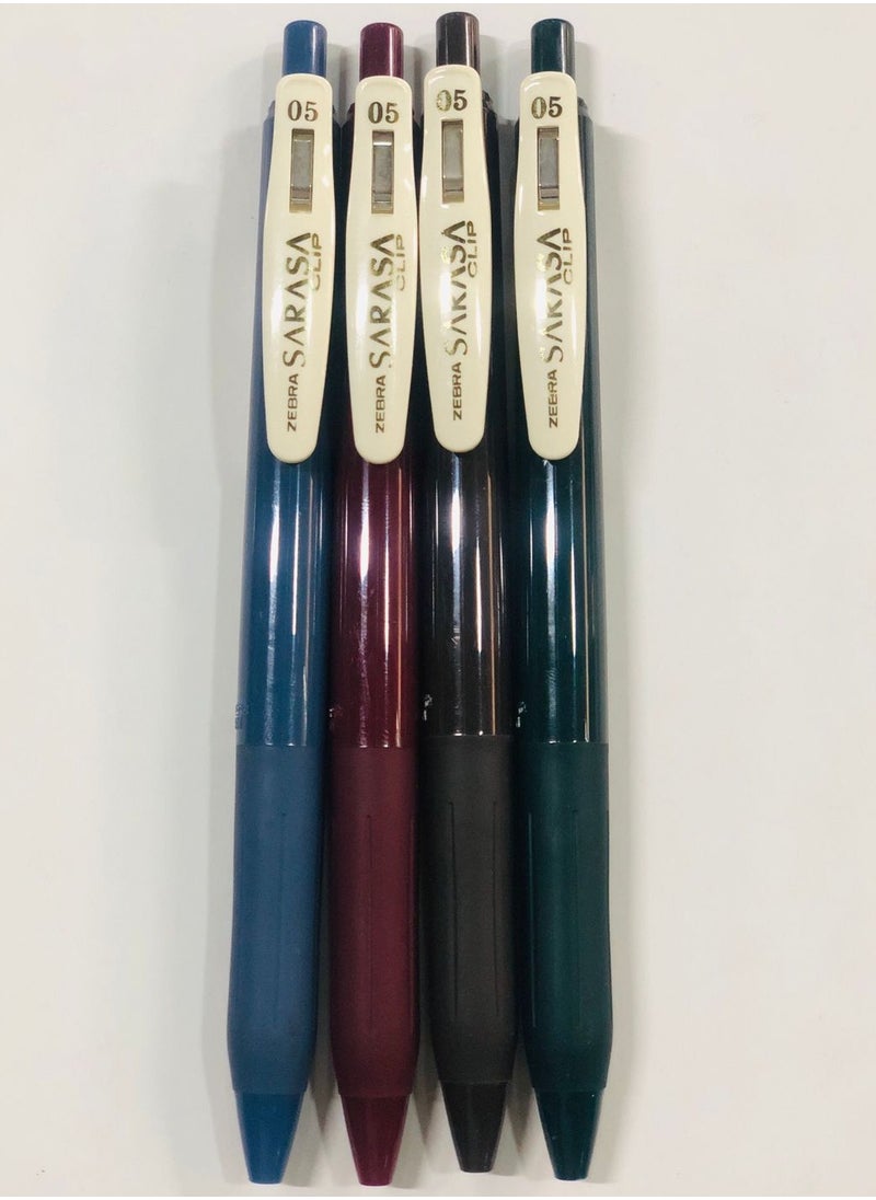 ZEBRA Sarasa Clip Gel Ink Ballpoint Pen 0.5mm Rubber Grip Vintage Colors 4 Colors Set 