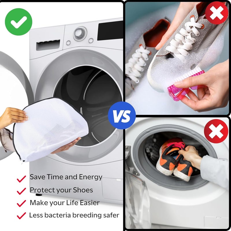 AADIVY AADIVY Shoes Laundry Bags for Washing Machine with 1Pairs of Adjustable Shoe Braces 360Cleaning for Your Shoes White - Image 5
