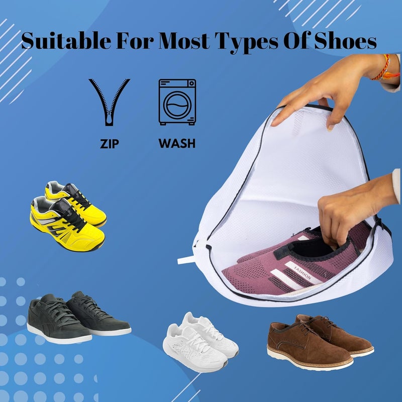 AADIVY AADIVY Shoes Laundry Bags for Washing Machine with 1Pairs of Adjustable Shoe Braces 360Cleaning for Your Shoes White - Image 4