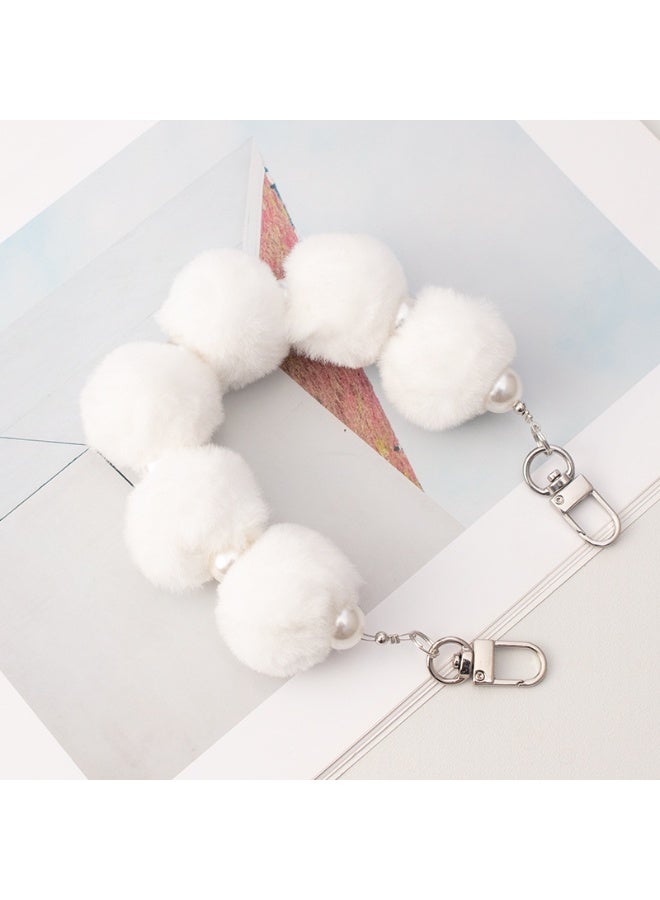 NIBEMINENT Beaded Phone Lanyard, Anti Lost Removable Wrist Strap, Fluffy Bracelet Pendant, Phone Keychain Lanyard, White