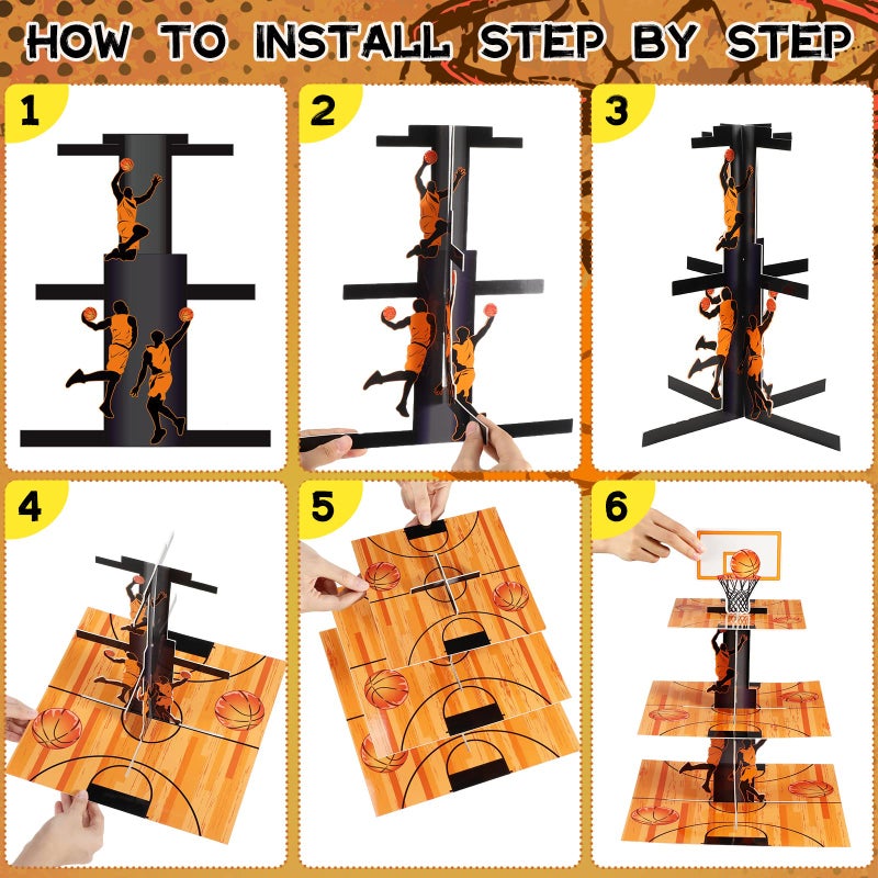 Tiamon 3 Tier Basketball Party Decorations Cupcake Stand Basketball Theme Party Favors Cupcake Holder Sports Theme Cupcake Holder for Teenagers Sports Birthday Party Supplies Decor - Image 4