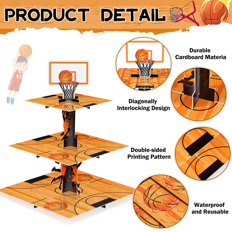Tiamon 3 Tier Basketball Party Decorations Cupcake Stand Basketball Theme Party Favors Cupcake Holder Sports Theme Cupcake Holder for Teenagers Sports Birthday Party Supplies Decor - Image 3