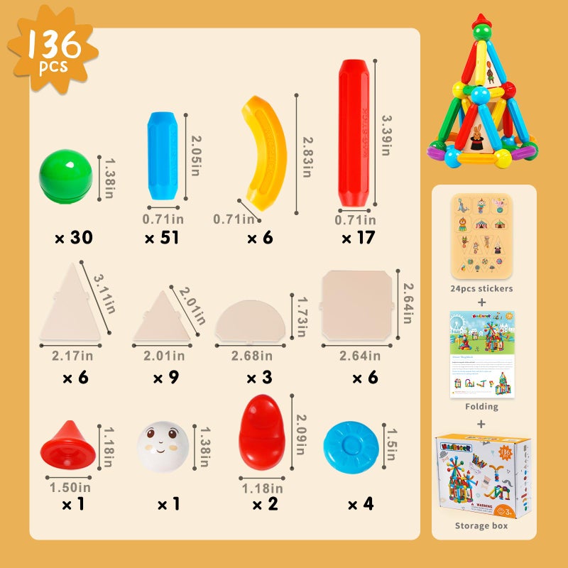 MAGBLOCK 136PCS Magnetic Sticks Blocks Tiles Construction Building, Magnet Balls Toys for 3+Years Old Boys and Girls, STEM Educational Learning Toys Gifts Sets for Children - Image 5