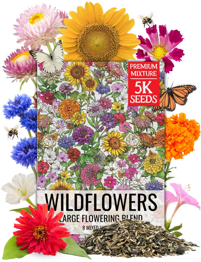 Seed Needs Garden Flower Seeds Large Blooms Mix Hummingbird and Butterfly | 1 Ounce No Filler 7 Varieties Open Pollinated | Resealable Package Live Wild Flower Seed | Bulk - Image 1