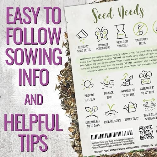 Seed Needs Garden Flower Seeds Large Blooms Mix Hummingbird and Butterfly | 1 Ounce No Filler 7 Varieties Open Pollinated | Resealable Package Live Wild Flower Seed | Bulk - Image 3