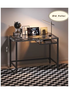 Old_Feller Modern Versatile Glass Entryway Table, Tv Table，Laptop Table ,Steel Black Tempered Glass Sofa Table,  Metal Frame, Easy to Assemble, Adjustable Feet, for Living Room, Hallway, Black 100X74X36cm  - Image 3