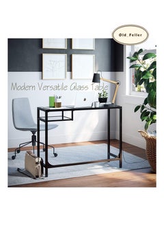 Old_Feller Modern Versatile Glass Entryway Table, Tv Table，Laptop Table ,Steel Black Tempered Glass Sofa Table,  Metal Frame, Easy to Assemble, Adjustable Feet, for Living Room, Hallway, Black 100X74X36cm  - Image 5