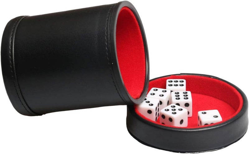 Bc Toptan Leatherette Dice Cup with Lid, Includs 16mm Regular Dices, Red Felt Lining Dice Shaker Quiet for Playing Yahtzee/Farkle/Liars Dice/Board Game - Image 1
