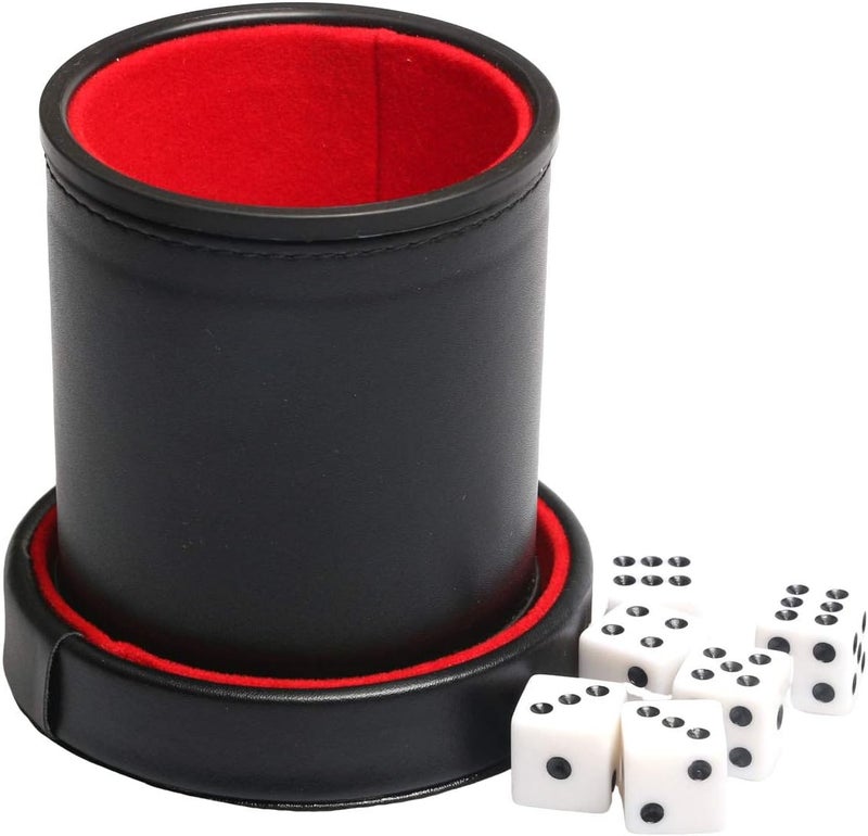 Bc Toptan Leatherette Dice Cup with Lid, Includs 16mm Regular Dices, Red Felt Lining Dice Shaker Quiet for Playing Yahtzee/Farkle/Liars Dice/Board Game - Image 3