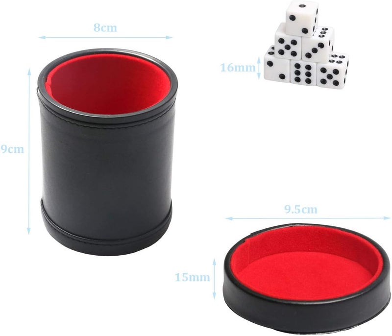 Bc Toptan Leatherette Dice Cup with Lid, Includs 16mm Regular Dices, Red Felt Lining Dice Shaker Quiet for Playing Yahtzee/Farkle/Liars Dice/Board Game - Image 2