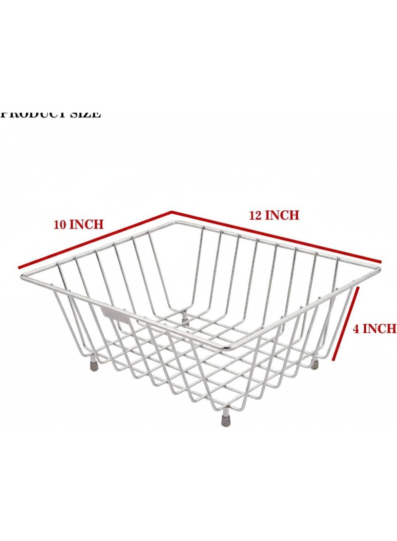 Dunekart Stainless Steel Square Fruit & Vegetable Basket | Dining Table Fruit Basket | Washing Basket for Vegetables | Durable Kitchen Storage & Draining Rack | Silver - Image 2