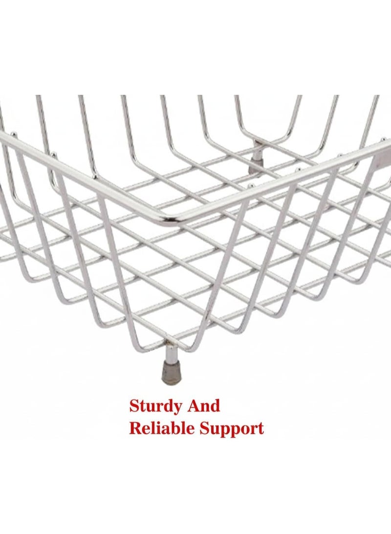 Dunekart Stainless Steel Square Fruit & Vegetable Basket | Dining Table Fruit Basket | Washing Basket for Vegetables | Durable Kitchen Storage & Draining Rack | Silver - Image 3