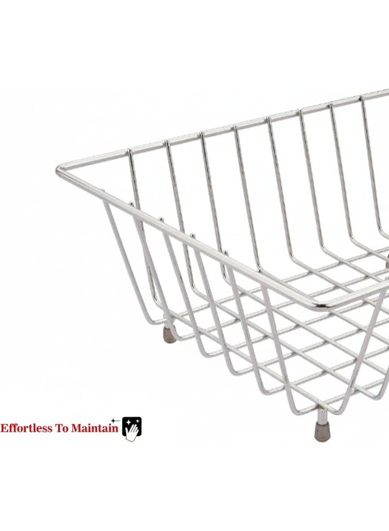 Dunekart Stainless Steel Square Fruit & Vegetable Basket | Dining Table Fruit Basket | Washing Basket for Vegetables | Durable Kitchen Storage & Draining Rack | Silver - Image 4