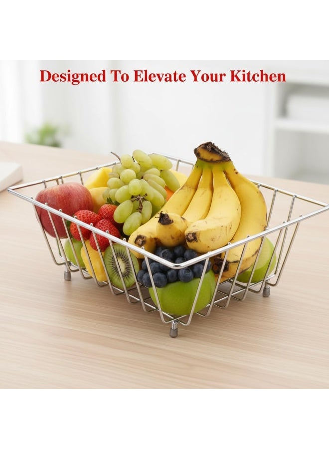 Dunekart Stainless Steel Square Fruit & Vegetable Basket | Dining Table Fruit Basket | Washing Basket for Vegetables | Durable Kitchen Storage & Draining Rack | Silver - Image 5