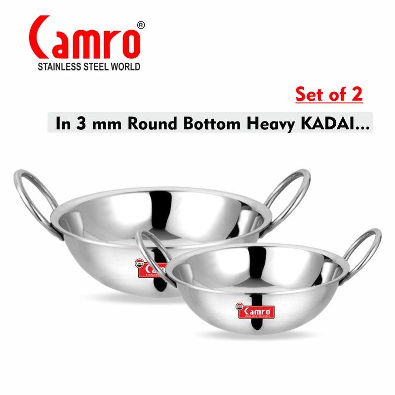 Camro Steel Camro Triply Round Bottom Kadhai Set, (12 No, 14 No) 2 Liters, 3 Liters | Versatile Cooking Utensil | Gas Stove Compatible | Dishwasher Safe | 6 Years Warranty - Image 4