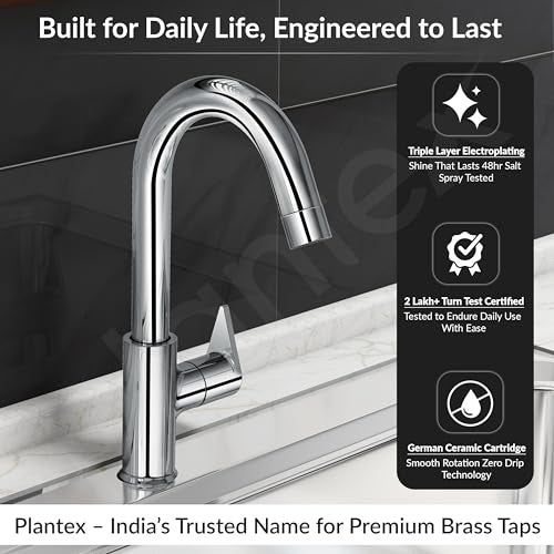 Plantex PAC-1812 Kitchen Sink Tap with Water Efficient Tap Aerator/Wall Mount Sink Tap for Kitchen Basin with 360° Swivel Spout (Chrome) - Image 3