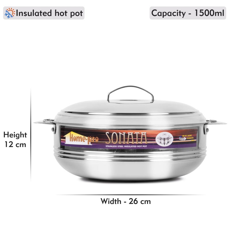 Home Pro Home-pro - Stainless Steel Sonata Casserole & Serving Bowl |Hotpot| Double Wall Insulated | hot and Cold | Keeps Food Fresh | Food Safe 1500 ML  - Image 2