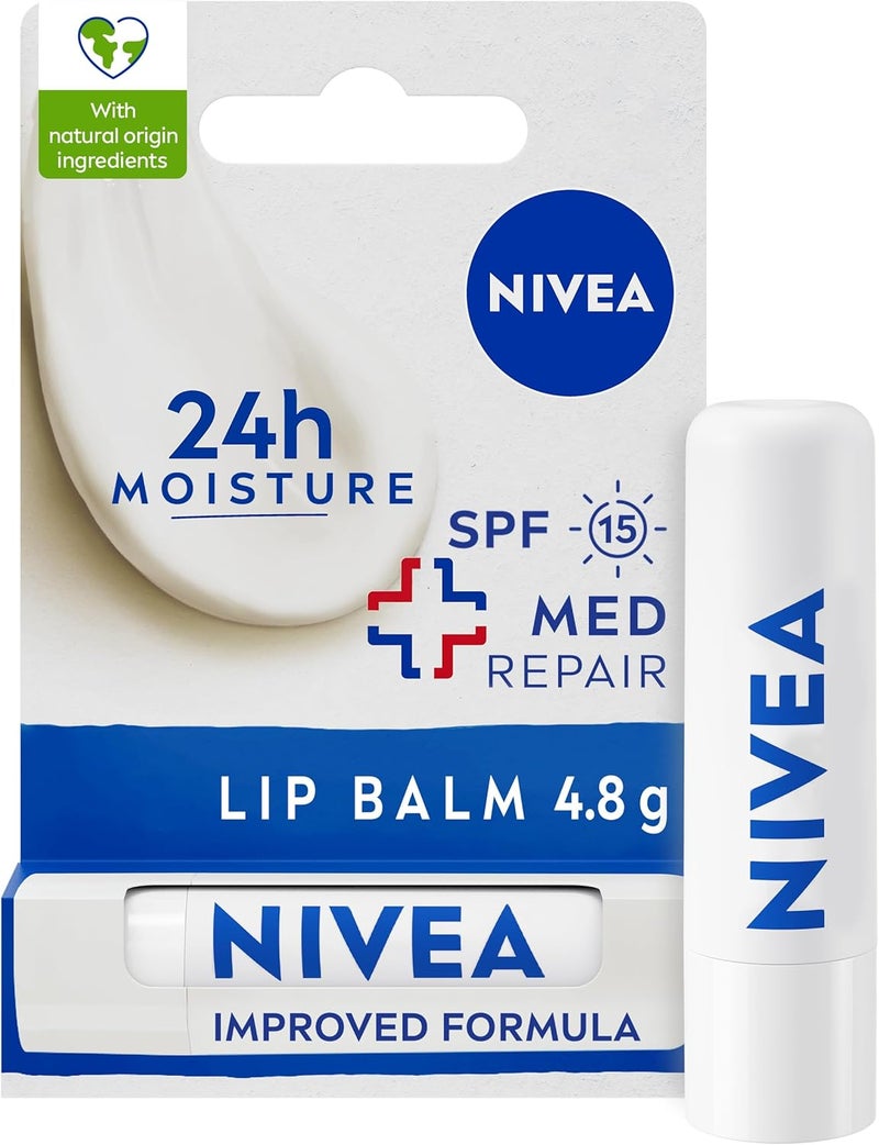 NIVEA Repair Care Lip Balm SPF 15 48g Lip Care with Natural Origin Ingredients Shea Butter and Vitamins Relieves Chapped Lips with 24h Moisture