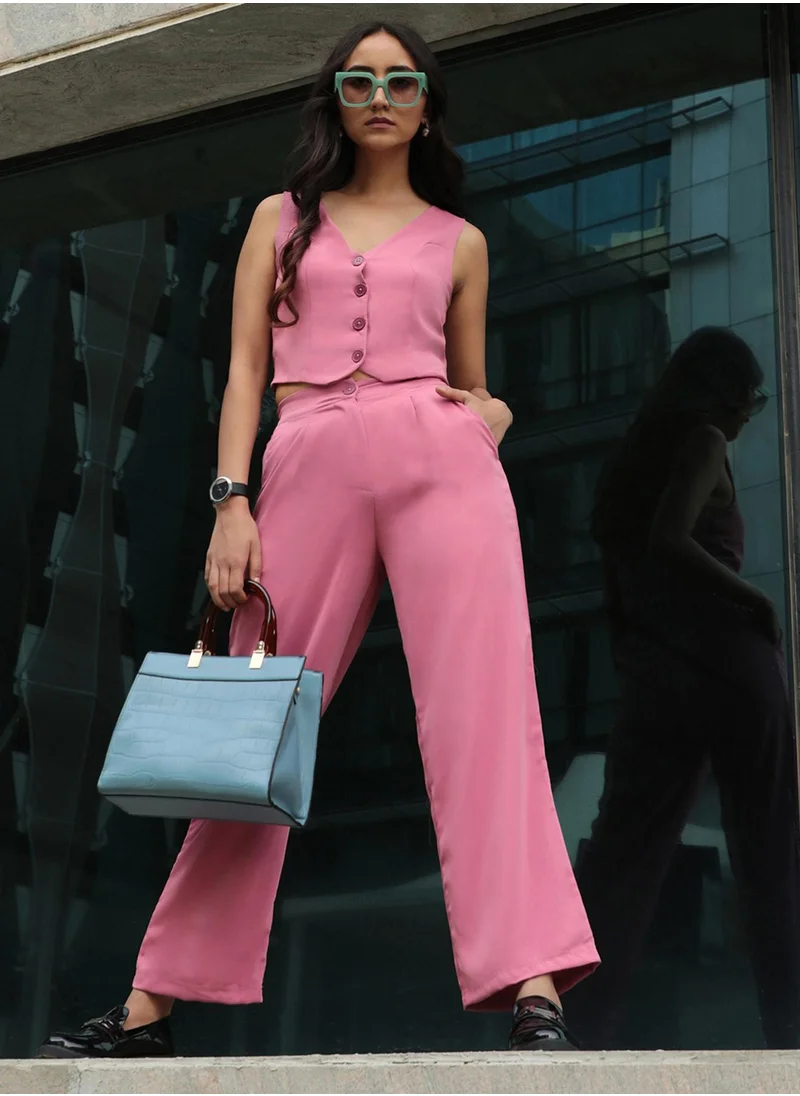 PINACOLADA Women's Salmon Pink Vest Co-Ord Set
