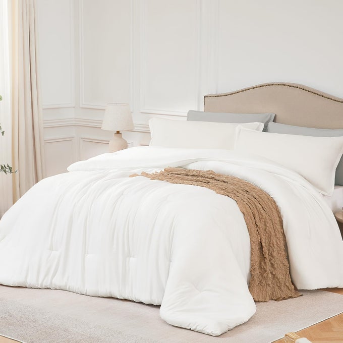 FULL COMFORTER SETS WHITE3PCS SOFT LIGHTWEIGHT BREATHABLE BEDDING COMFORTER SETS FOR ALL SEASON FULL SIZE8286 COMFORTER 2 PILLOWCASES