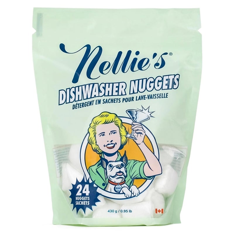 Nellie's Nellies Dishwasher Nuggets Dishwasher Detergent Pods PlantBased ResidueFree Septic Safe and PhosphateFree 24 Pack Made in Canada