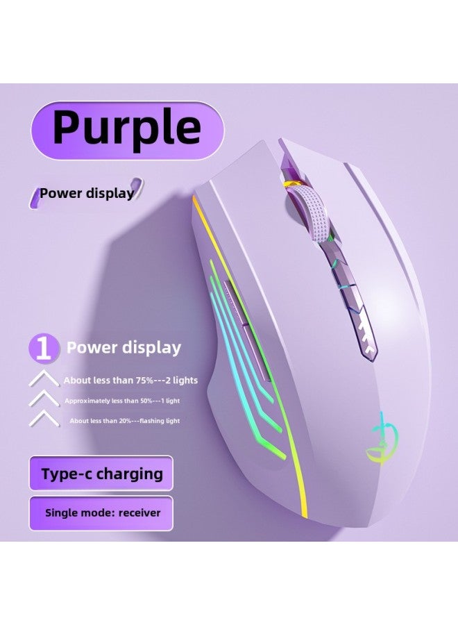 ماوس بلوتوث لاسلكي كتم صوت لجهاز Huawei Notebook Gaming Office Desktop Computer قابل لإعادة الشحن عالمي صامت - المواصفات: 【نموذج عرض الطاقة الأرجواني الخزامي - وضع فردي】 7 مفاتيح - 2400 نقطة في البوصة - ضوء RGB - Image 1