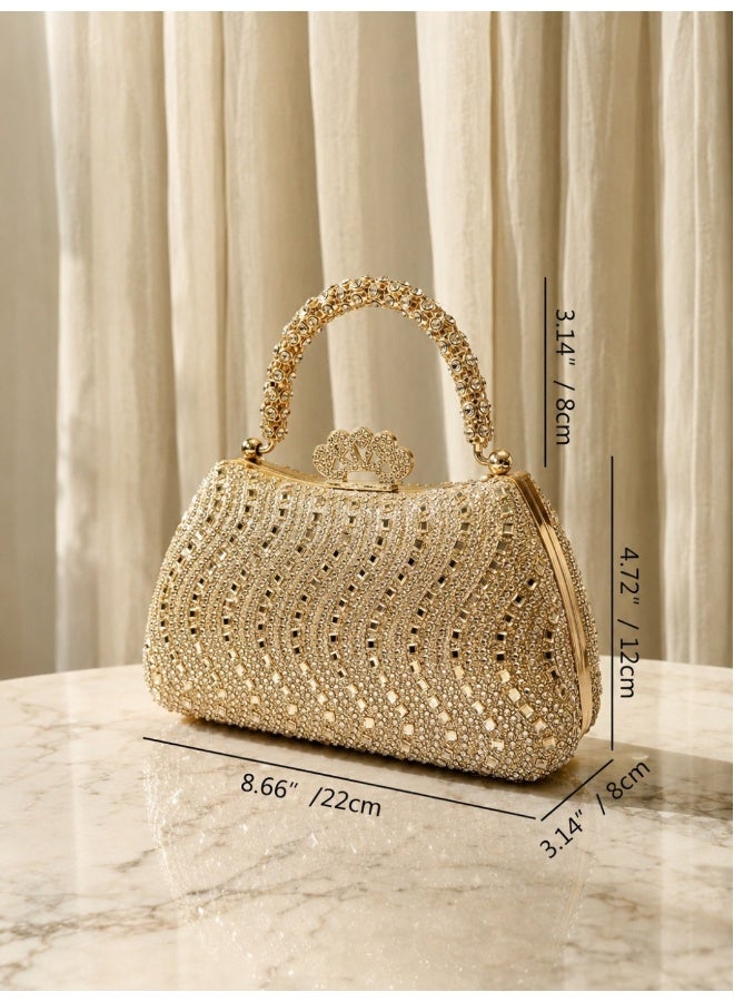 Wisalia Women's Clutch Bag Sparkly Evening Clutch Purse, Gold Rhinestone Handbag with Crown Clasp and Detachable Chain for Wedding Party Cocktail Prom Evening Events - Image 5